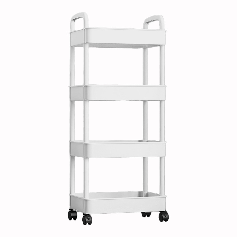 Estante de almacenamiento multicapa Estante de almacenamiento con grietas Estante de cochecito para el hogar en la sala de estar Estante de almacenamiento de plástico blanco para bocadillos