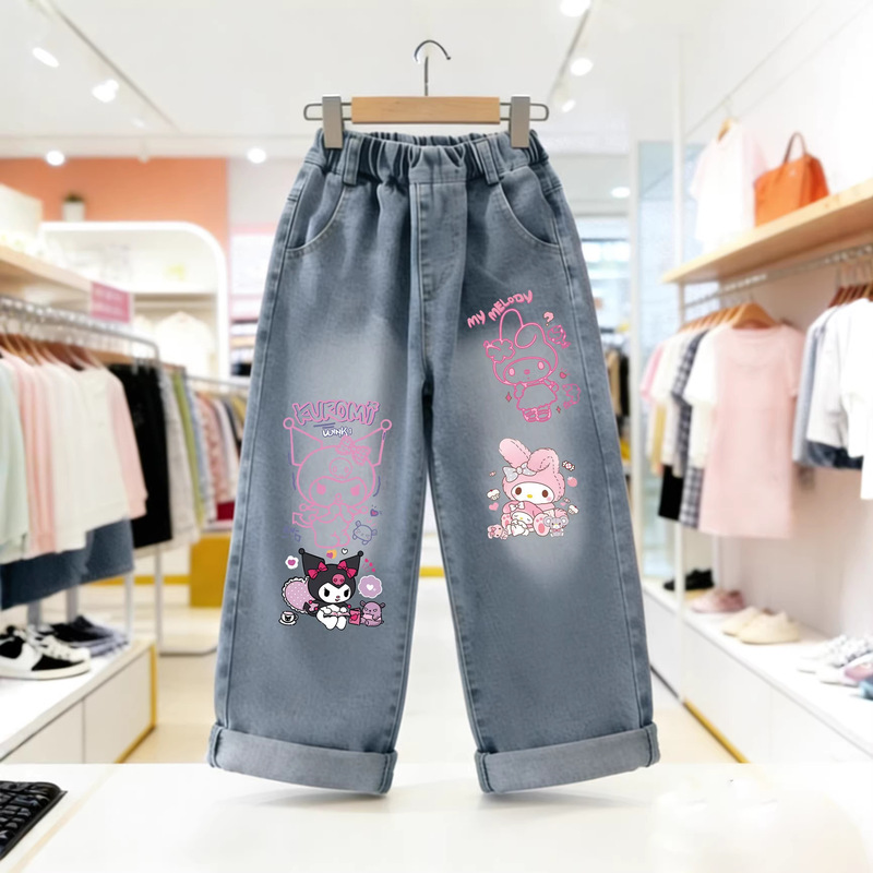 Kuromi Melody Children's Jeans Cinnamoroll Girls' Spring and Autumn Straight-Leg Pants Girls' Casual Pants Trendy Kuromi Melody Children's Jeans Cinnamoroll Girls' Spring and Autumn Straight-Leg Pants Girls' Casual Pants Trendy