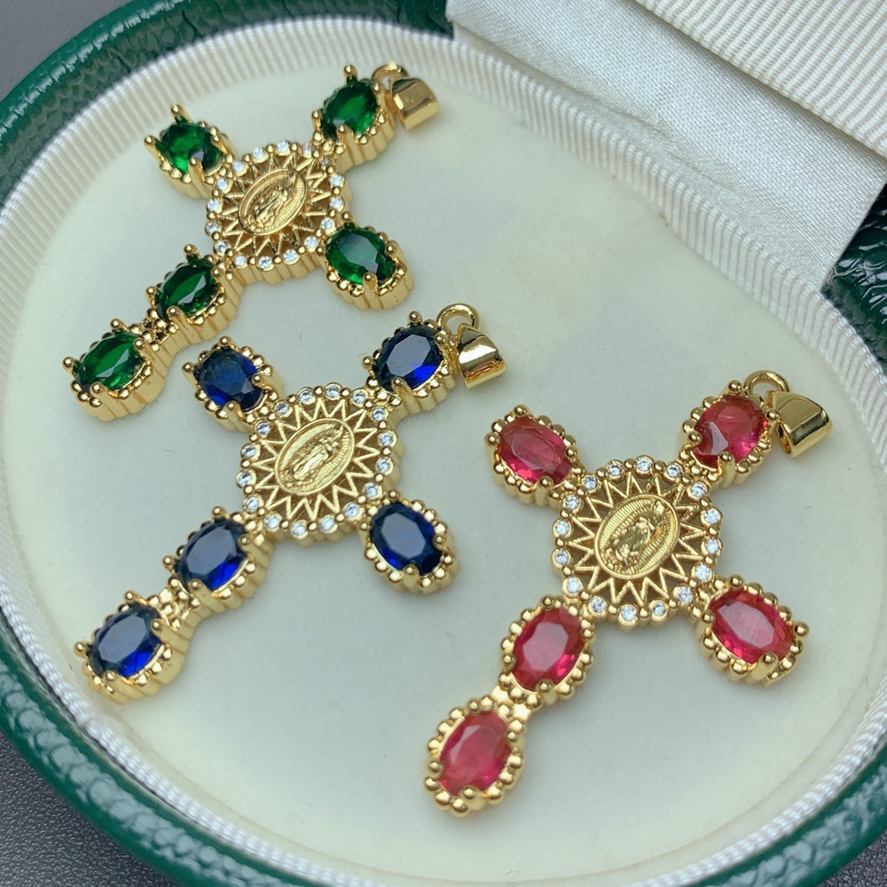10g Weight Pendant Jewelry Making Type 31.5*46.2mm Jewelry Making Size 18K Gold Plated Plating Material Zircon Inlay Material DIY Jewelry Accessories Classification 1 Piece Quantity Copper Material Cross Pattern Polished Finish Retro Style 1 Piece 31.5*46.2mm Copper Zircon 18K Gold Plated Cross Polished Pendant 1