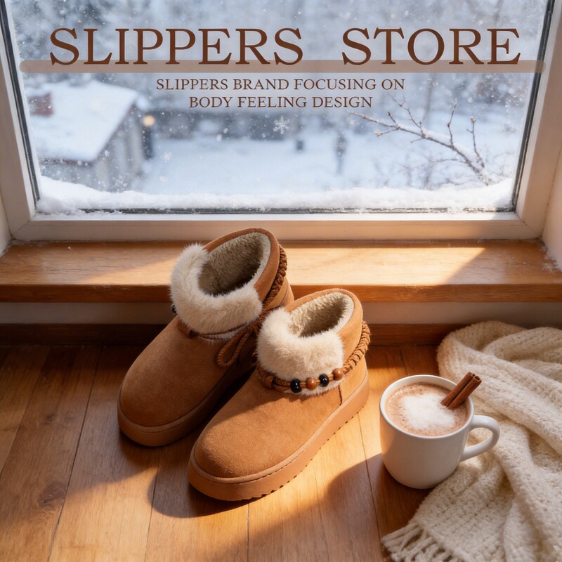 Women's Snow Boots 2025 Winter Thick-Soled Short Slip-On Plush Cotton Shoes for Women, Warm Home Slippers for Northeastern Women