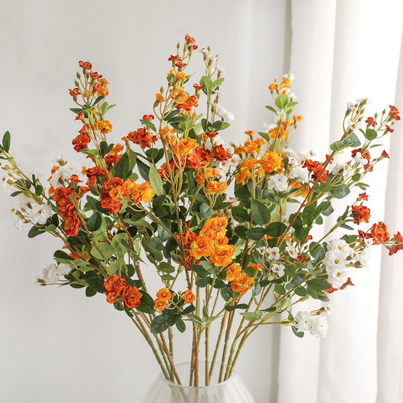 美式花藝插花仿真紅玫瑰花束 桌面家居裝飾仿真迷你薔薇玫瑰假花