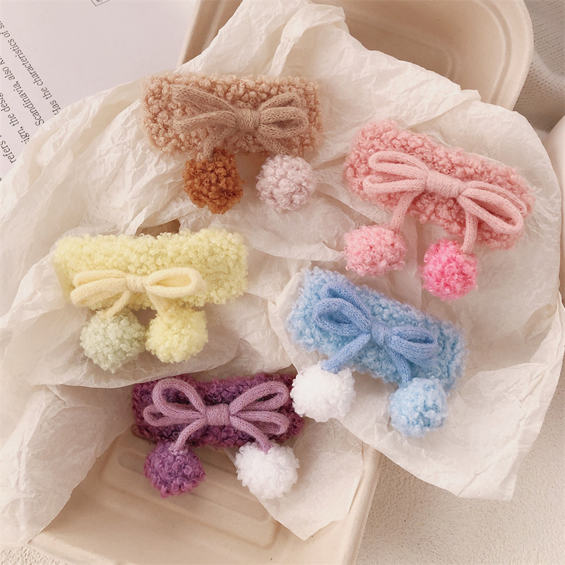 Diario de color ~ otoño y invierno arco pelusa pinzas de cabello para mujeres adorables lateral frises pinzas de cabello BB bola de cabello