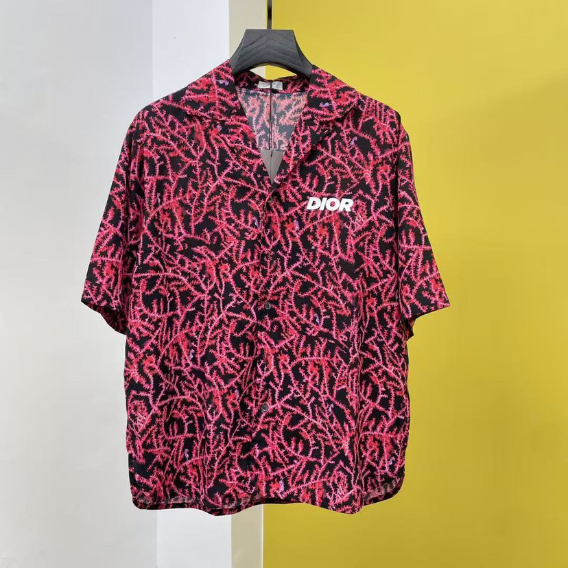 Dior Shirt Short-Sleeve Coral Print Pink Black