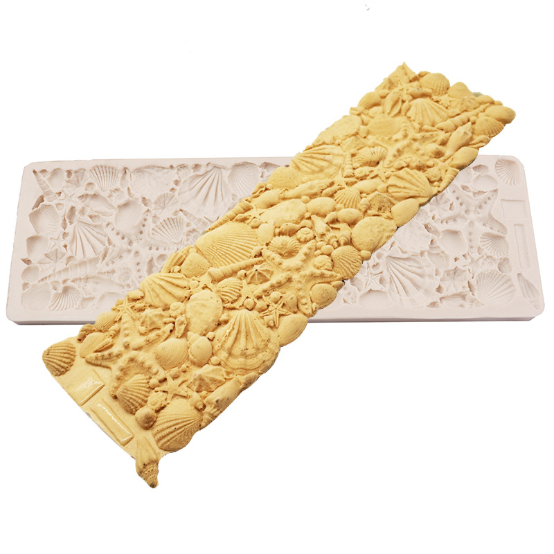 Molde de la torta grande Concha estrella de mar Shell fondant molde de silicona ritmo seco borde decoración molde de chocolate
