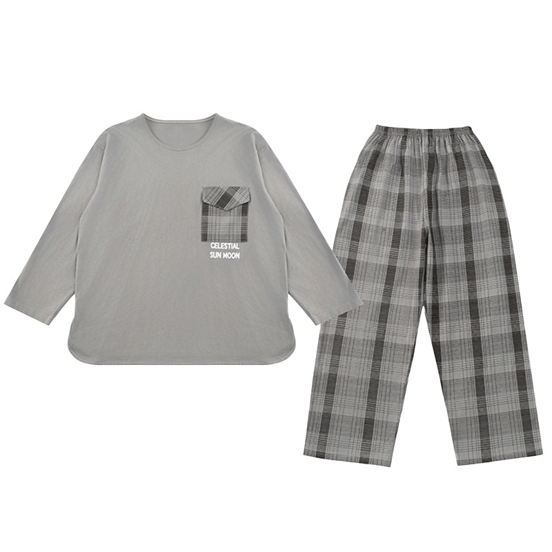 Nueva primavera y otoño algodón de manga larga para niñas estudiantes de niños mayores 100% algodón conjunto de ropa de casa a rejilla