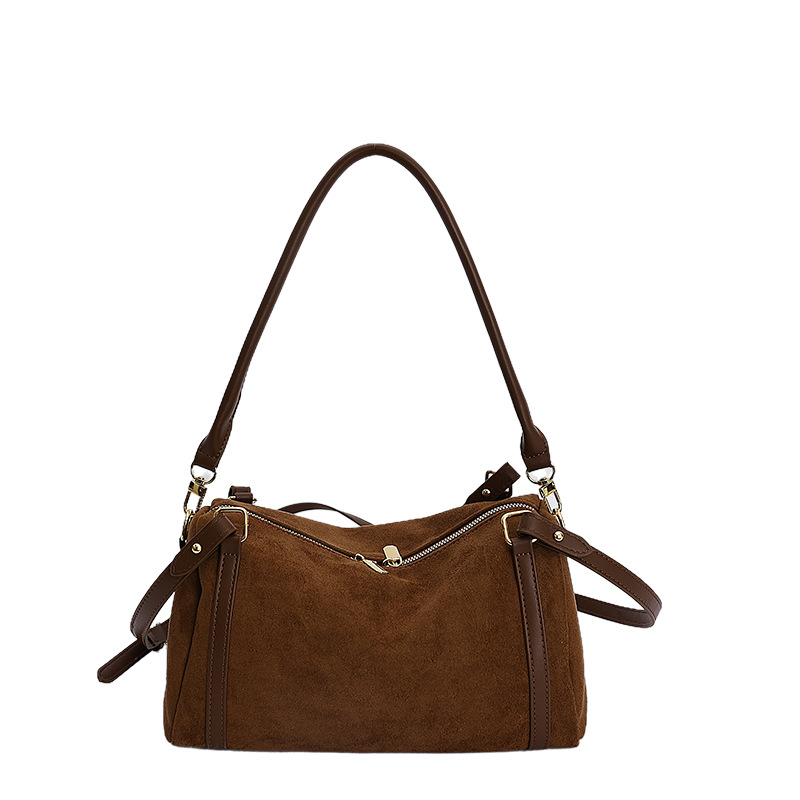Cross-Border Retro Suede Boston Bag For Women, New Large Capacity Commuter Underarm Shoulder Bag, Trendy Crossbody Bag - Thumbnail 7