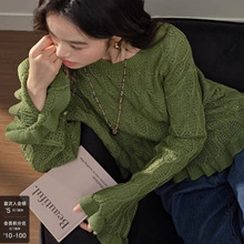 美式慵懒风镂空毛衣女秋新款复古蝙蝠型宽松百搭休闲外穿镂空上衣