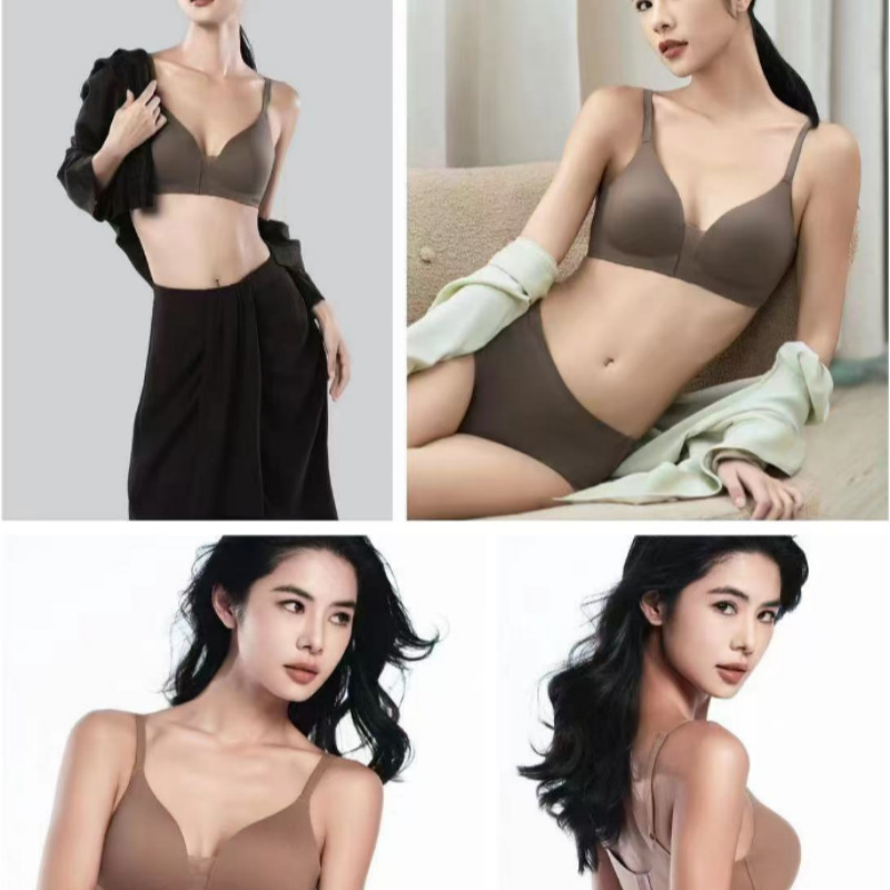 2024 New Product Kissy Like a Kiss Chinese Valentine's Day High-Gloss Fine Yarn Intimates Without Rims Small Breast Push-Up Back Buckle Bra Set