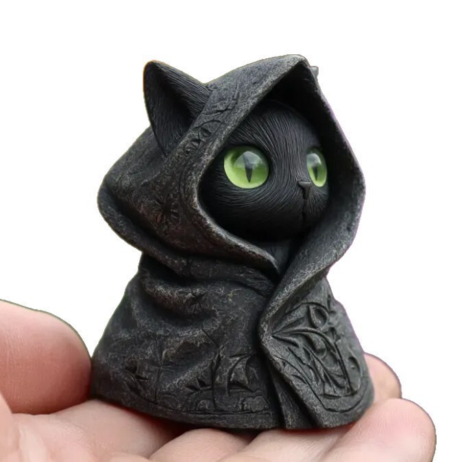 独立站现货Mysterious Hooded Cat Figurine神秘的连帽猫雕像|undefined