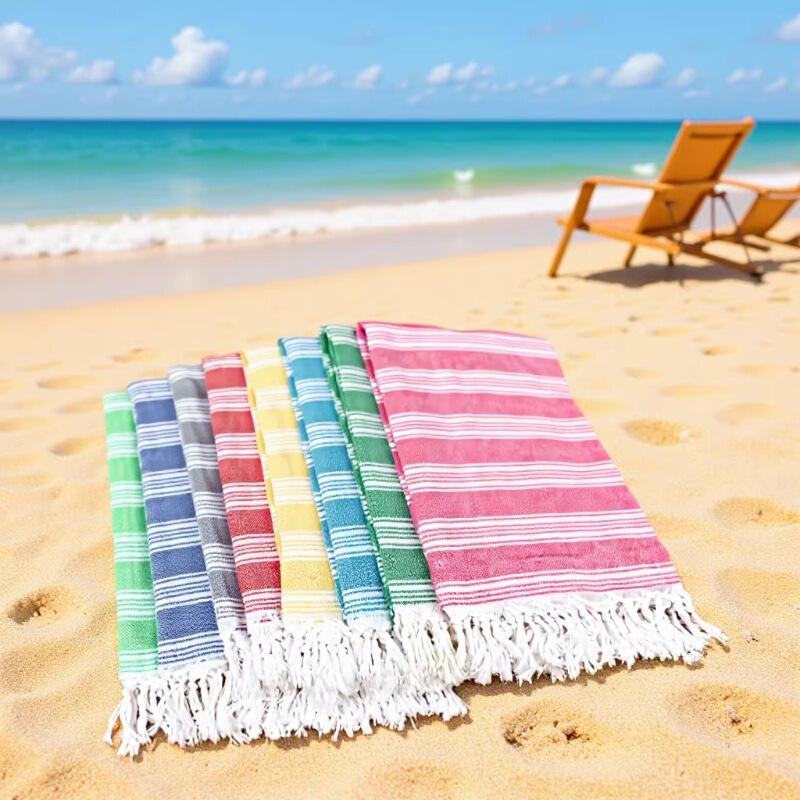 Polyester-Cotton Beach Towel Cross-Border Manufacturer Quick-Drying Water-Absorbent Large-Size Bath Towel Outdoor Travel Swimming Striped Beach Towel