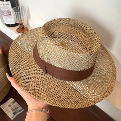 法式老钱风镂空平檐草帽女夏季海边沙滩出游度假遮阳防晒太阳帽子