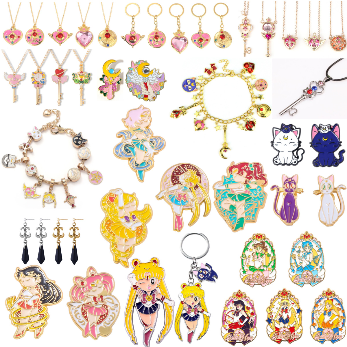 Cartoon Anime Sailor Moon Cardcaptor Sakura Beautiful Girl Metal Brooch Badge Bracelet Pendant Necklace