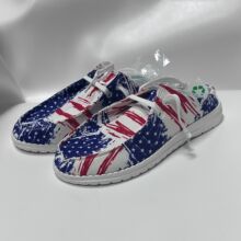 欧美跨境舒适休闲平底半拖单鞋女外贸大码星星豆豆鞋轻便国旗单鞋