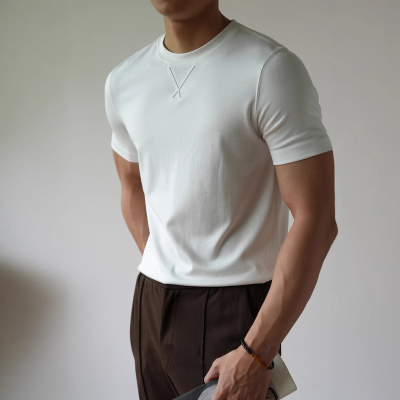 Light Luxury Net Edition High-end mercerized cotton short-sleeved T-shirt Men's Summer 3D Embossed Design Cool Antibacterial Solid Color Top