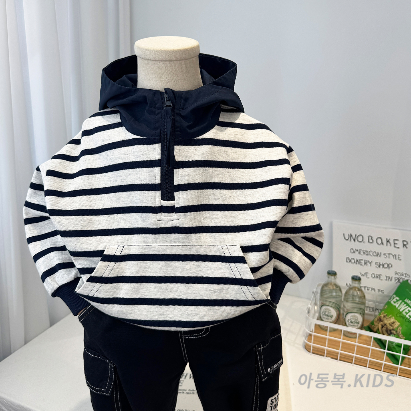 男童条纹卫衣秋款2026新款潮酷儿童运动休闲上衣宝宝跨境连帽衣服