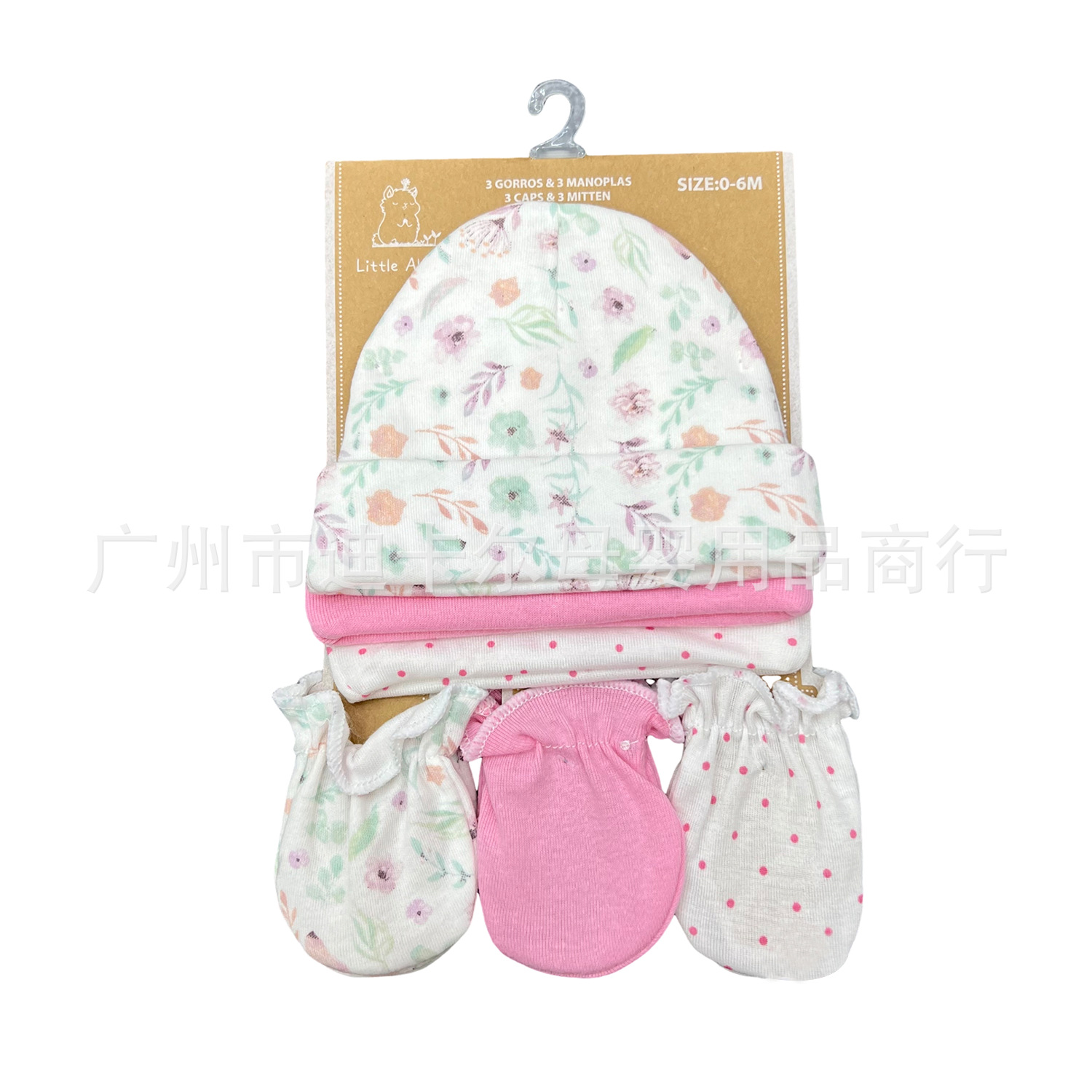 Sombreros de bebé de comercio exterior, guantes, impresión de algodón, juego de seis piezas, suministros para bebés al por mayor image 5