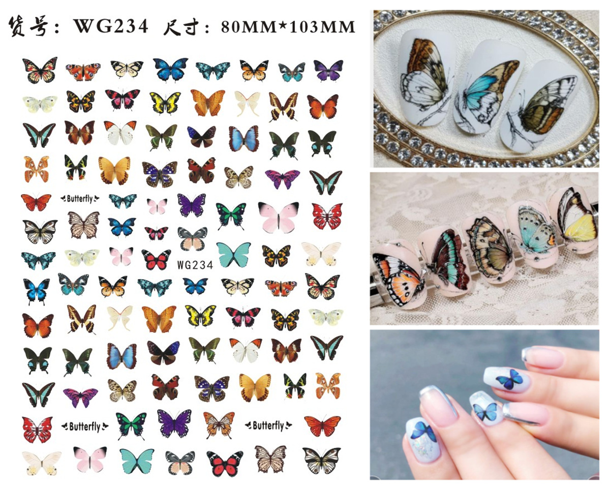 Nuevos productos de primavera de color mariposa pegatinas de manicuras de comercio electrónico transfronterizo pegatinas de manicuras mariposa WG1300-1311