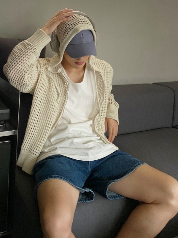 Cardigan, brand sweater, knitted summer thin couple clothing with hood, jacket, high-quality style, sun protection, for beloved 2