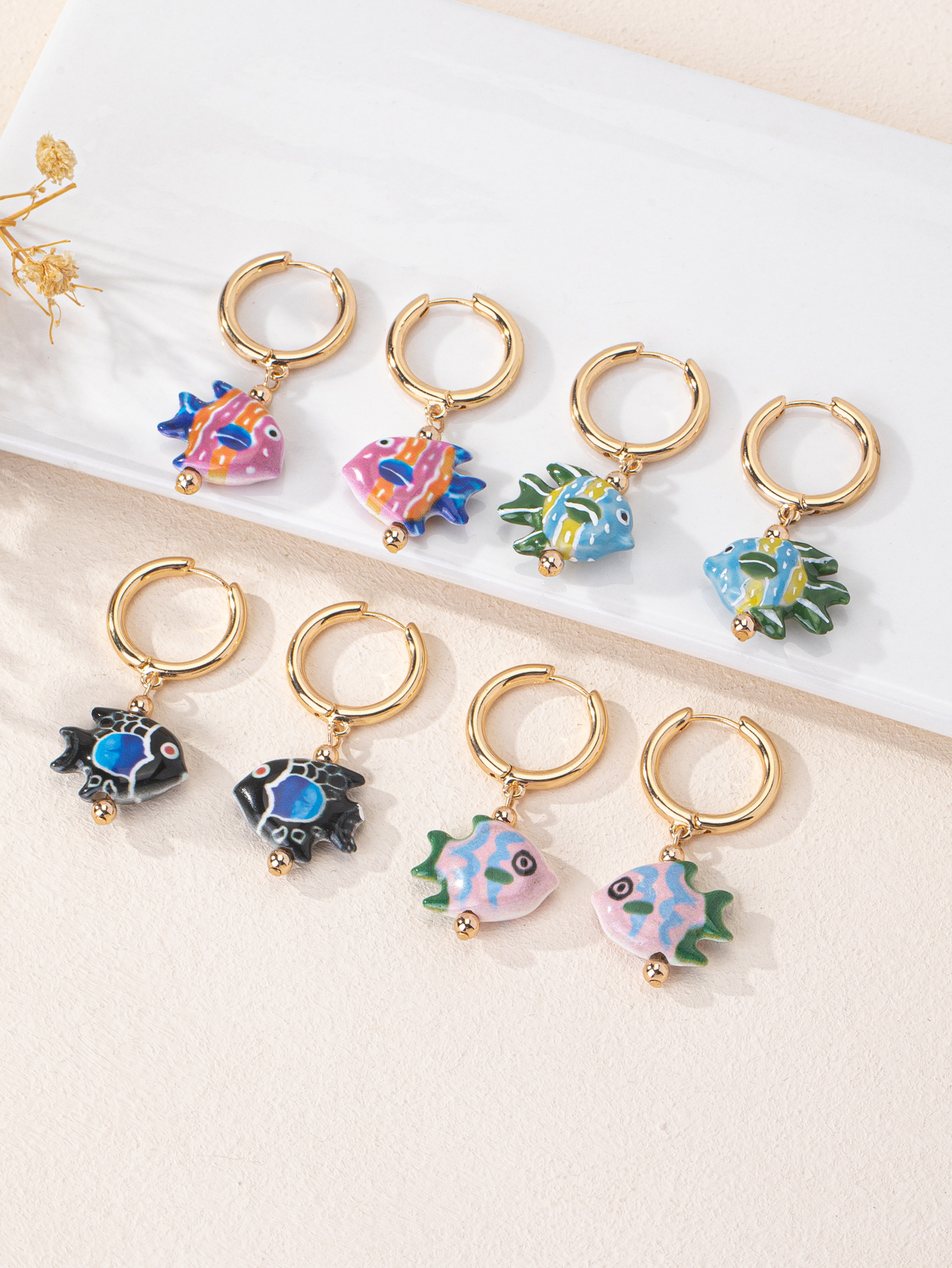 1 Pair Fish Cute Ceramics Drop Earrings display picture 3