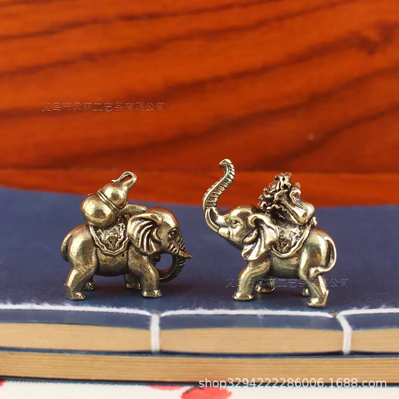 黄铜福财小象摆件百财葫芦铜雕工艺品书桌办公桌茶宠装饰摆件