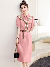 襯衫連衣裙女2023年夏季新款氣質休閑質感感顯瘦條紋披肩粉色裙子