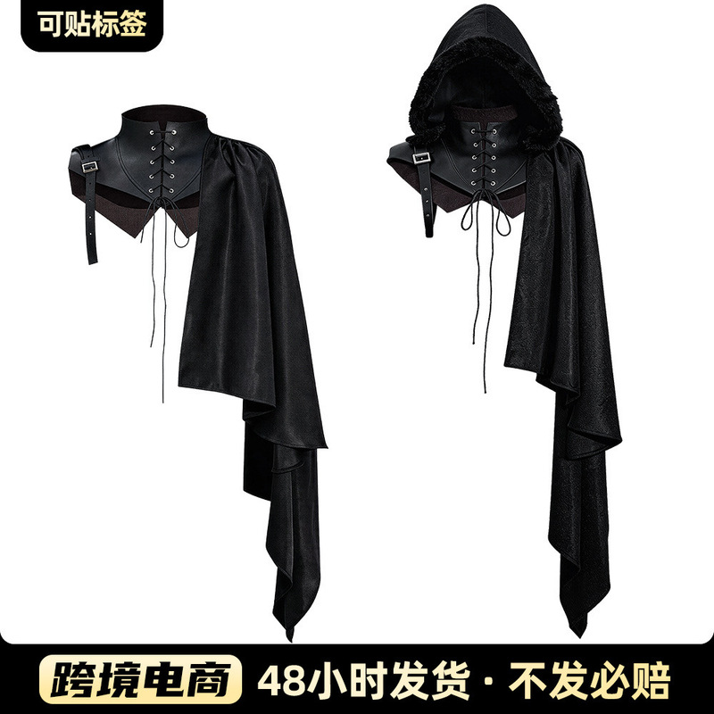 Gothic Style Hooded Cloak, Dark Medieval Retro Cape, Halloween Vampire Cosplay Cross-Border Costume Gothic Style Hooded Cloak, Dark Medieval Retro Cape, Halloween Vampire Cosplay Cross-Border Costume