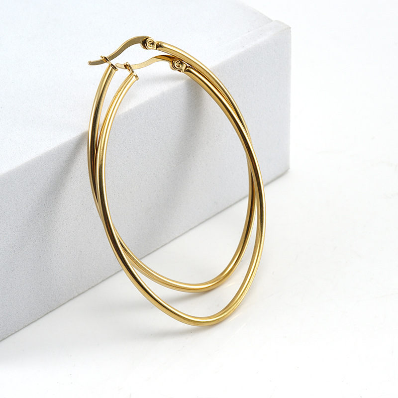 Moda simple línea plana de acero inoxidable pendientes mujer oval geométrica pendientes de acero color 18K oro simple joyería al por mayor
