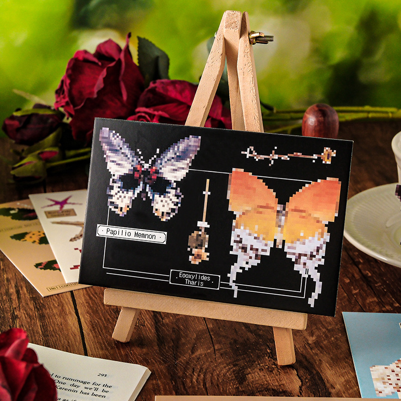 Postal en caja de Mu Ran, serie de talismán de descanso de alas, bendición conmemorativa de mariposa bronceada, postal de mensaje