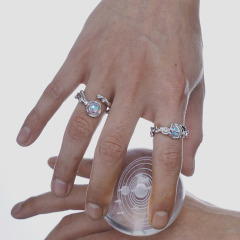 朋克風個性紋理月光石開口戒指女小眾設計感ins冷淡風輕奢食指環