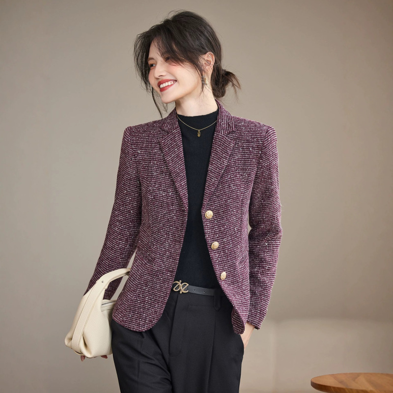 Purple Chanel-style blazer for women, 2026 new collection, sophisticated and stylish, slim-fit, suitable for petite figures, tweed suit