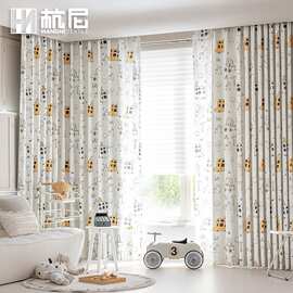 亚马逊新款卡通汽车图案印花窗帘儿童房卧室童趣风装饰成品遮光帘