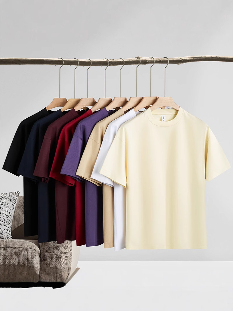 240G peso pesado poliéster de color sólido amoníaco elástico tamaño estadounidense comercio exterior transfronterizo camiseta de manga corta camiseta de marcas de moda personalizada