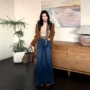 新款高腰显瘦微喇牛仔裤