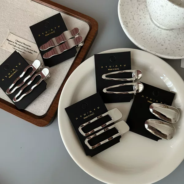 Cold Wind Metal silver Wave Line Hairpin Pin Geometric Rectangular Water Drop Duckbill Clip Bangs Clip Hairpin