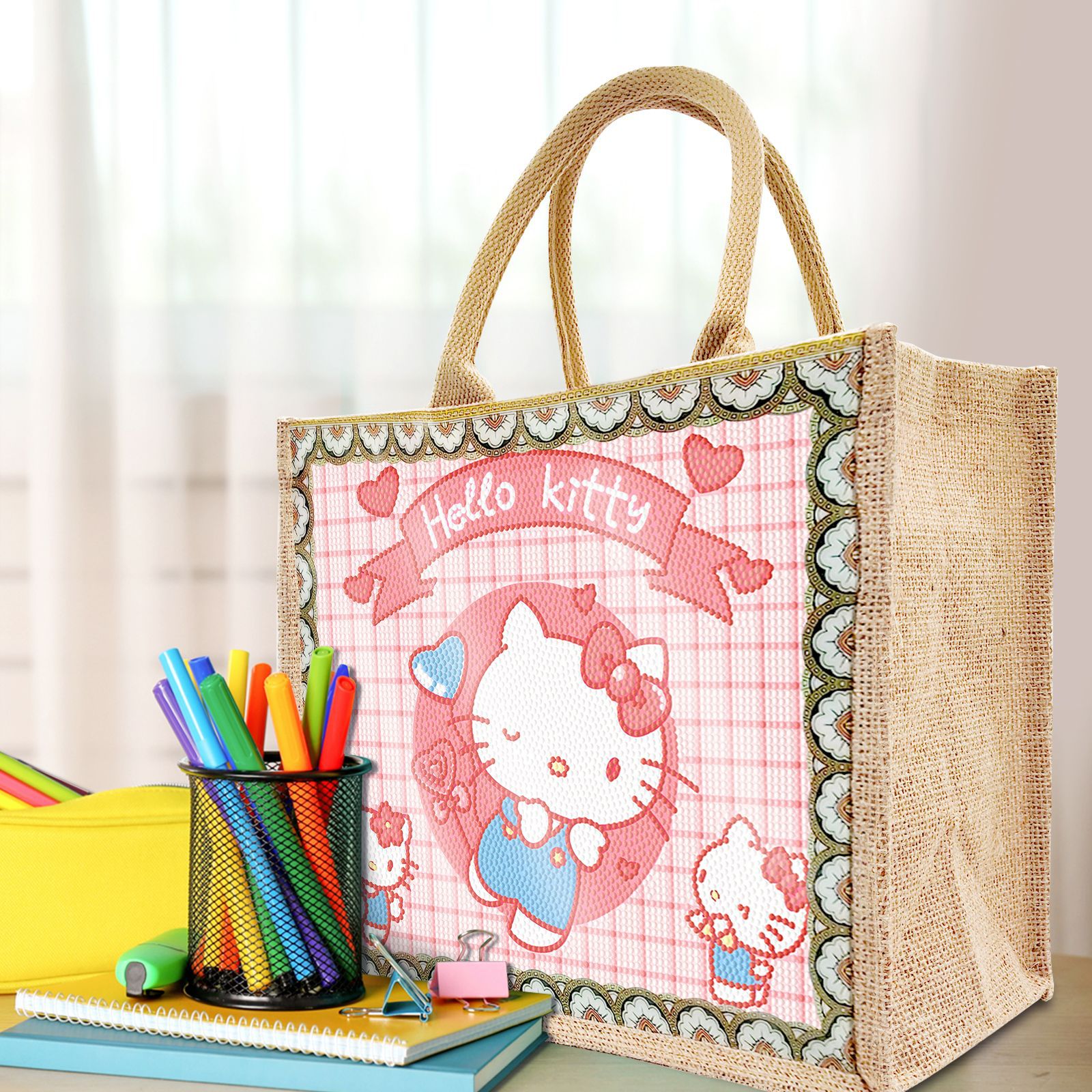 Accesorios para pintura con diamantes, bolsa de lona DIY para pintura con diamantes, bolsa ecológica con diseño de dibujos animados de Harry Potter, con base reemplazable.