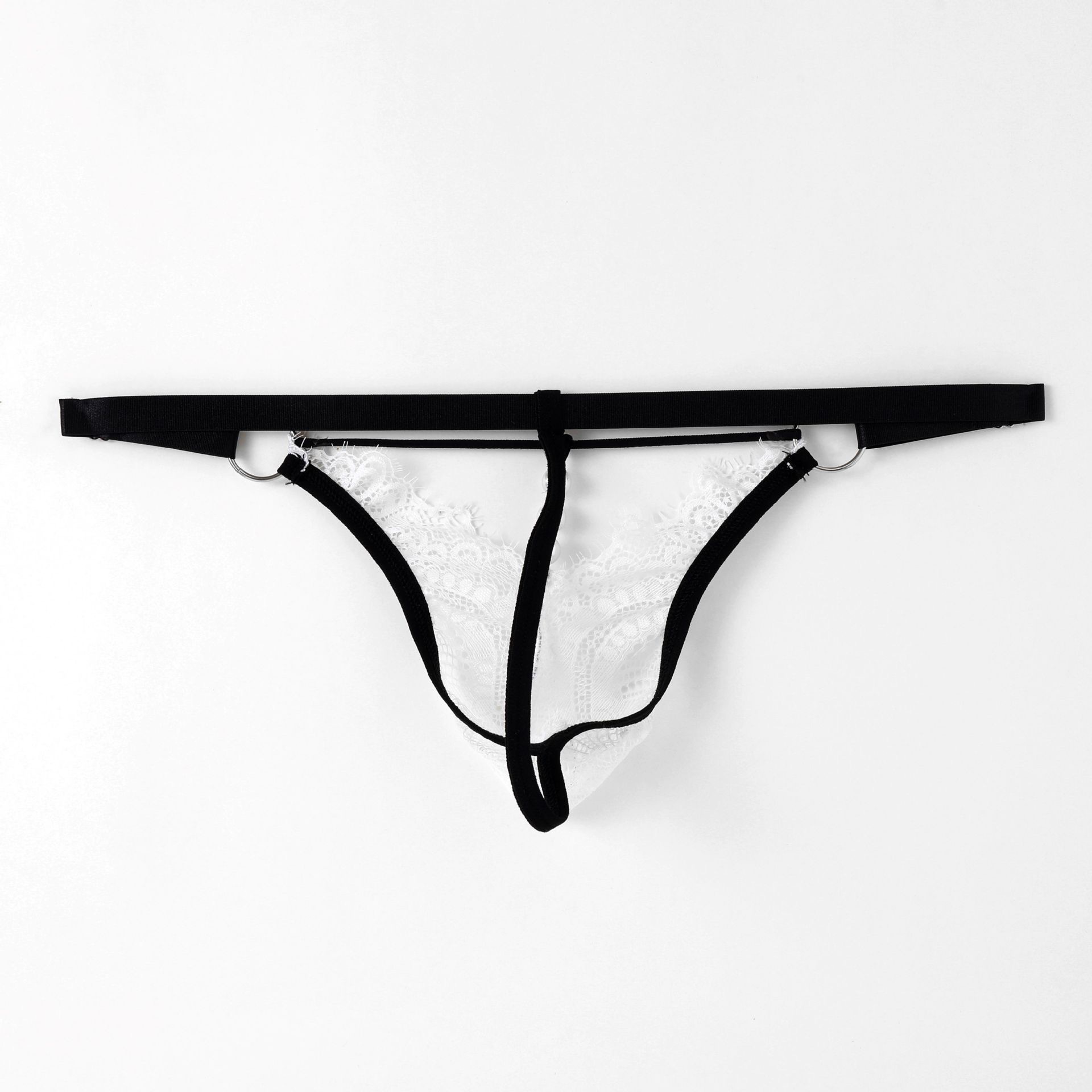 String pour homme en dentelle ajourée, taille basse, ajustable, perles, sous-vêtement sexy_voghion.com