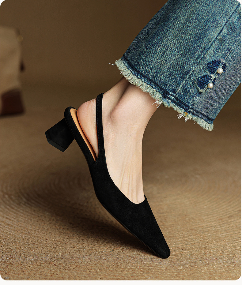 Sandal cao gót nữ hở mũi gót thô 4 cm, phong cách Hàn Quốc, đi làm — đen chi tiết 11