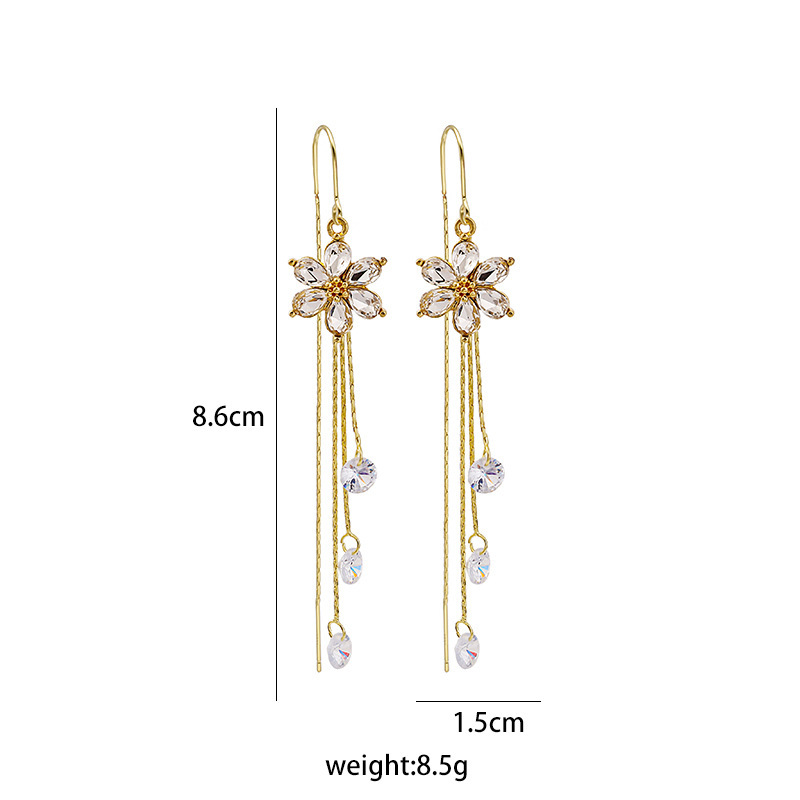Fairy Style Flower Copper Earrings Inlay Zircon Copper Earrings