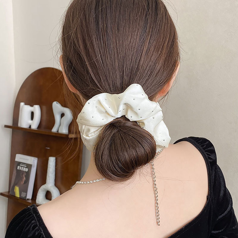 Lazo de cabello de intestino grueso francés con diamante, sentido de alta gama, 2025 nuevo estilo, cuerda para el cabello atada, cuerda para la cabeza de banda de goma de cola de caballo para mujer