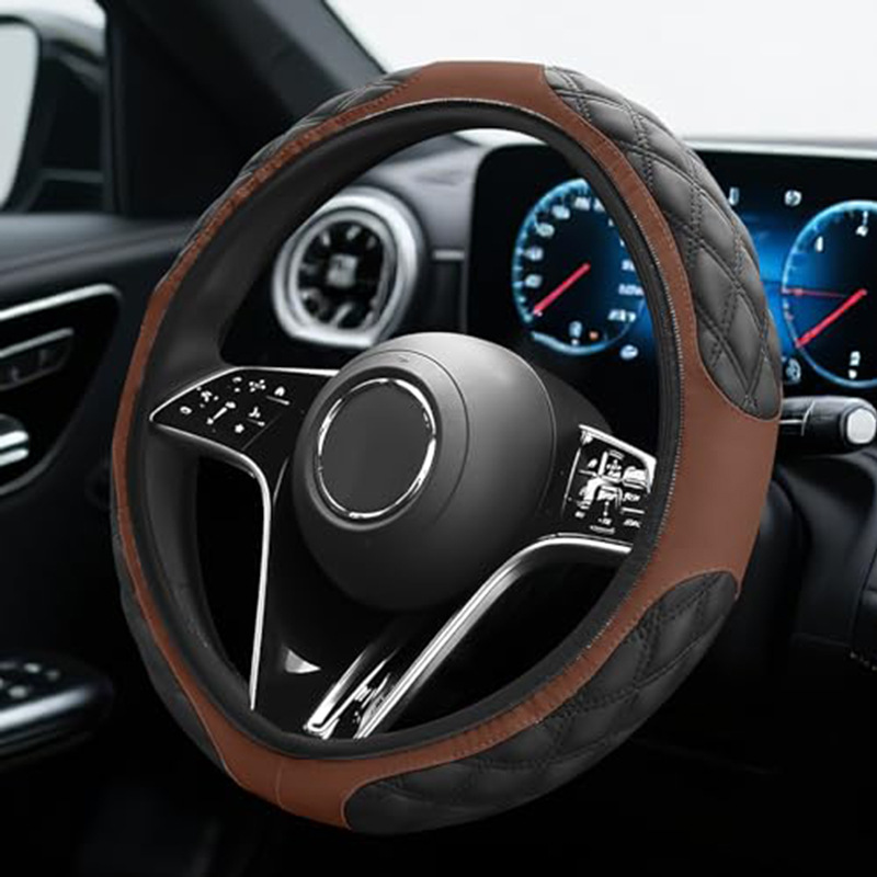 Car Steering Wheel Cover with Quilted Embroidery and Leather Stitching, No Inner Ring, Suitable for All Seasons, Cross-Border Hot-Selling Car Interior Accessories Wholesale