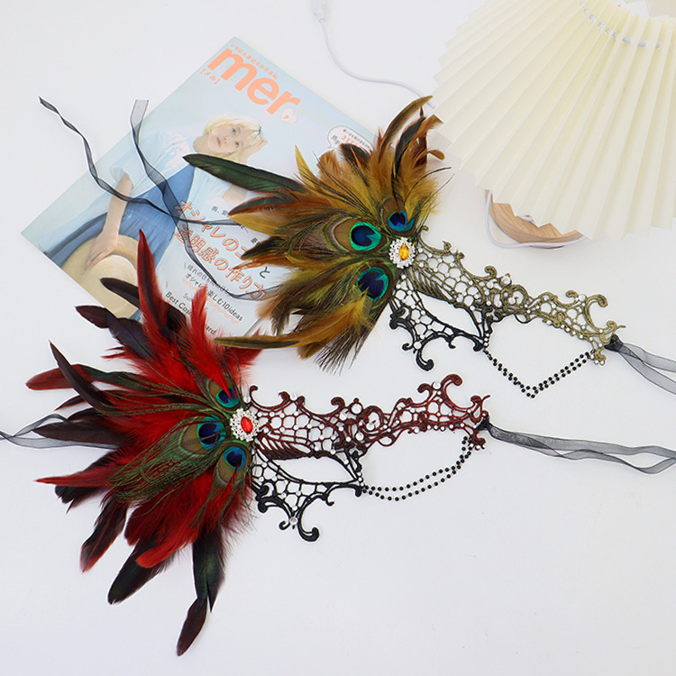 Nuevo estilo europeo y americano transfronterizo damas de encaje máscara de plumas de diamante fiesta máscaras accesorios sexuales