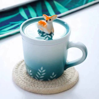 简约白瓷礼品纯色釉刻字咖啡家用礼品杯子动物杯盖随手杯现代简约