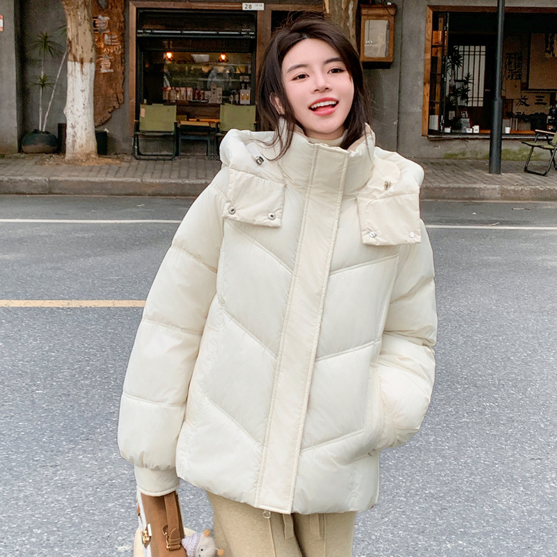 Chaqueta de algodón de pluma para mujeres 2024 invierno nuevo estilo holgado versátil coreano chic nicho suave chaqueta de algodón con capuz