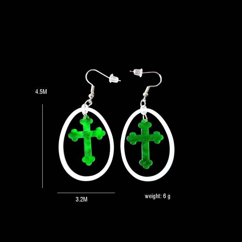 1 Pair Cartoon Style Rabbit Cross Oval Arylic Printing Easter Kid's Ear Hook display picture 2