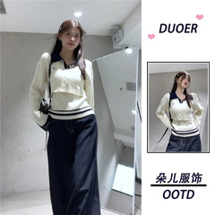 韩系慵懒风毛衣女早秋2025新款高级感超好看针织衫长袖上衣两件套