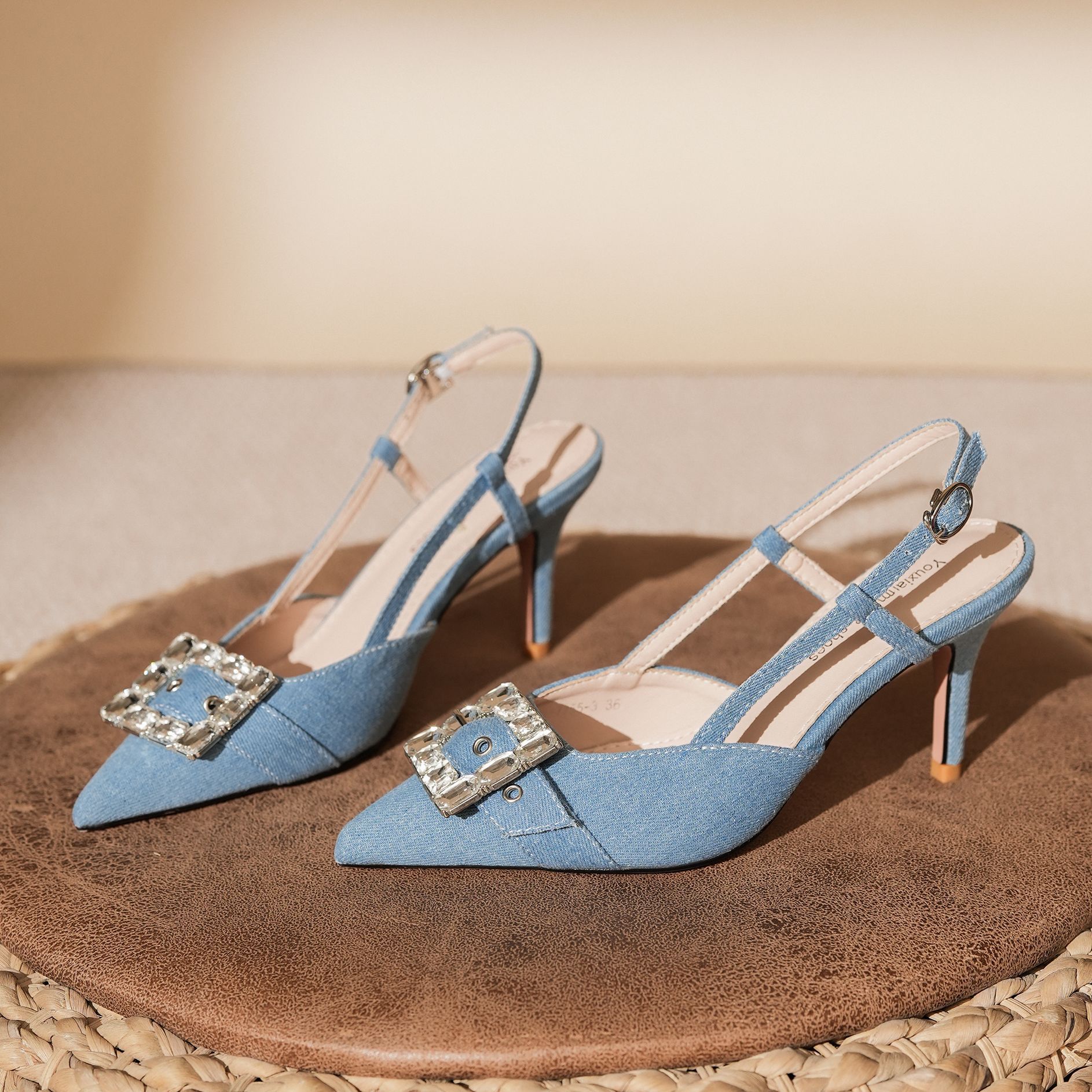 7755-3 Denim Blue Style Bag Open Toe Backless Sandals Thin Heel High Heels Elegant Commuting Professional_voghion.com