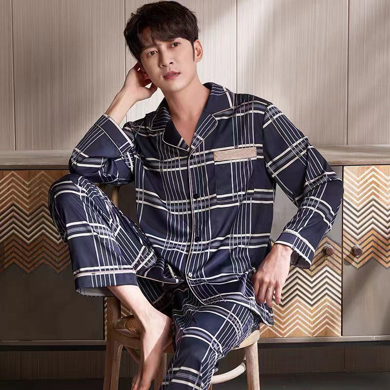 Algodón pesado para aumentar pijamas de manga larga para hombres cómodos jóvenes de mediana edad primavera otoño invierno ropa para el hogar