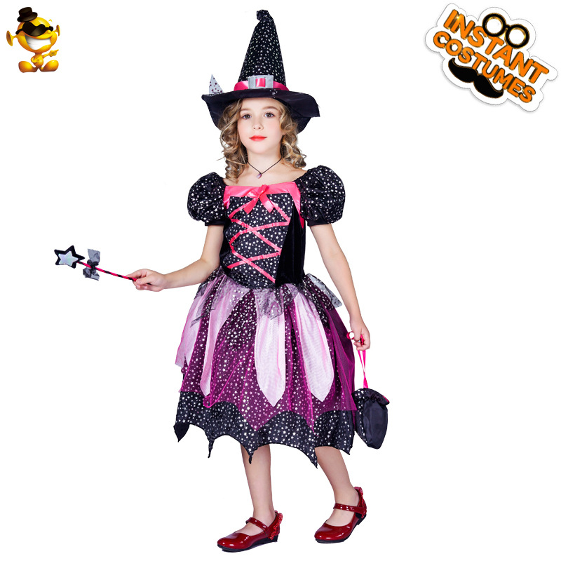 Traje de Halloween estrella hilado niño bruja vestido partido traje distribución al por mayor