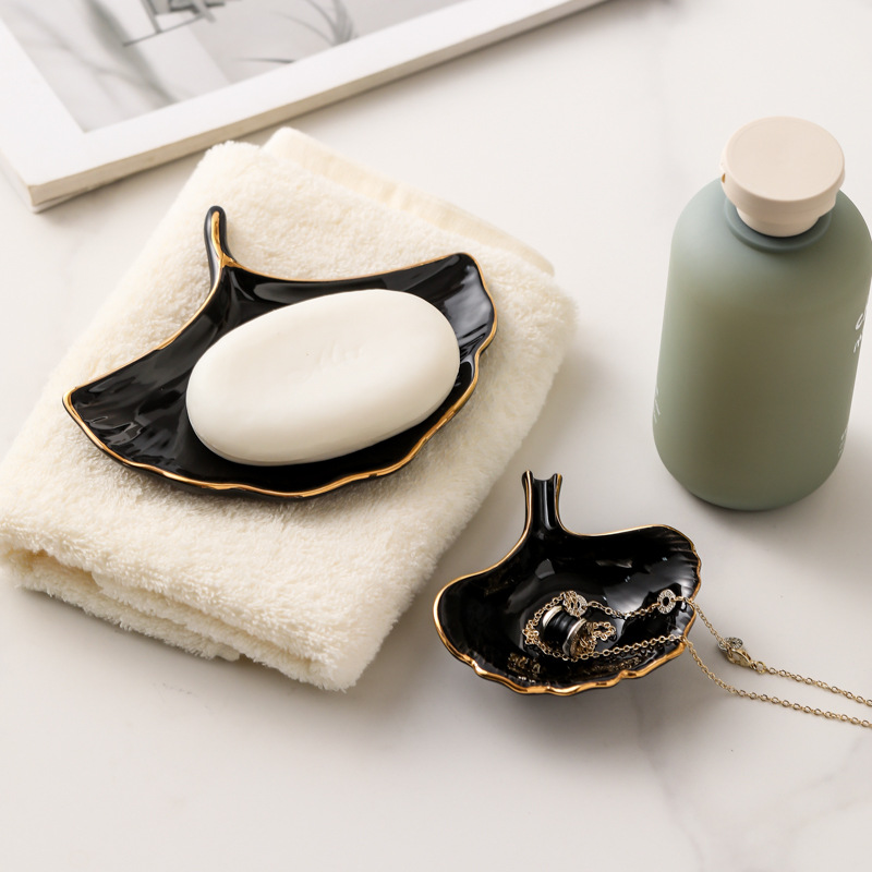 Plato de almacenamiento de cerámica creativa Placa de joyería de hoja de lujo placa de cerámica de almacenamiento de objetos pequeños