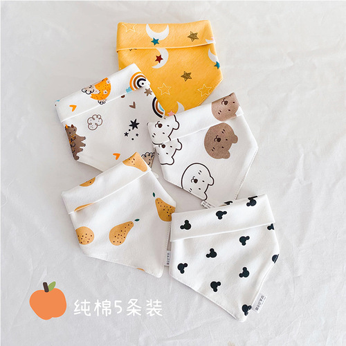ins Korean version of the new baby triangle towel baby saliva towel children's bib combination 5-pack cotton soft bib